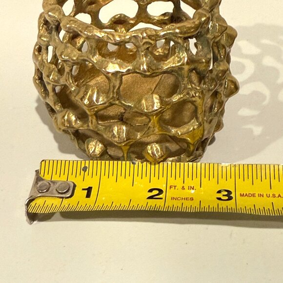 Brutalist Brass Votive Candle Holder MCM Openwork Honeycomb Design Korea - Picture 7 of 8